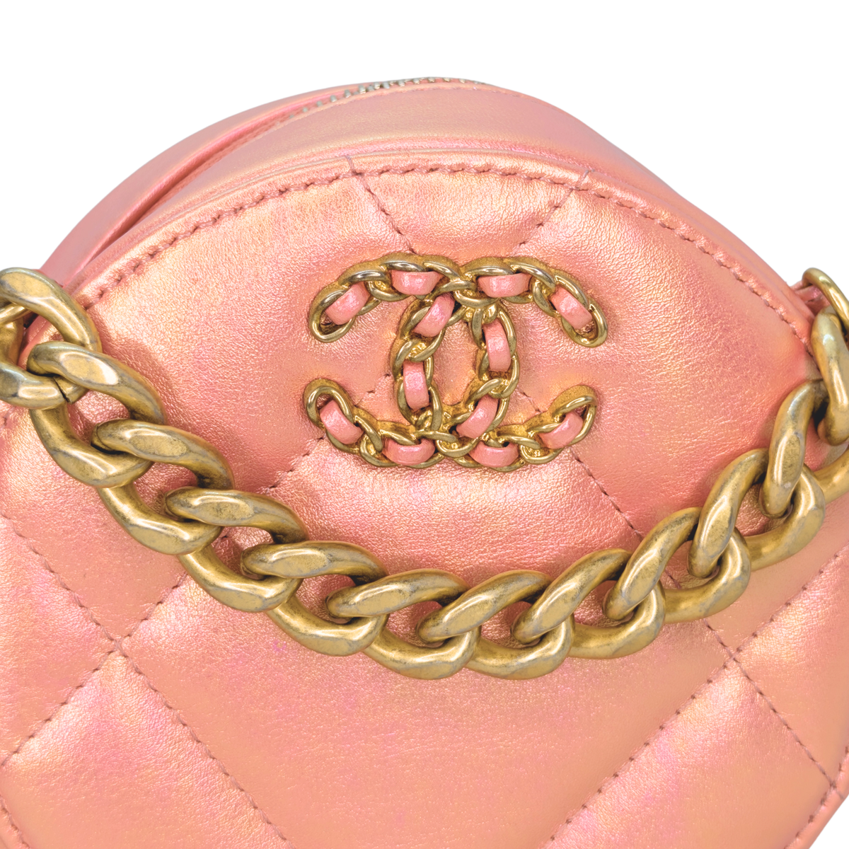 Chanel 19 Round Clutch with Chain Iridescent Pink Bag