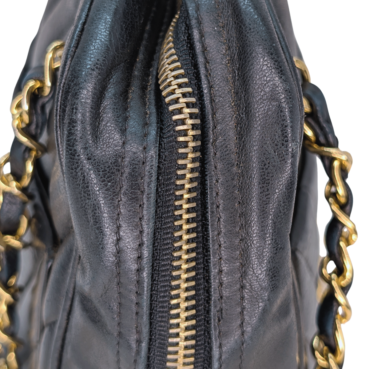 Chanel Vintage Chevron Quilted Camera Bag Black