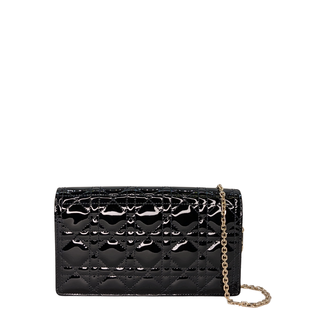 Dior Lady Dior 黑色 Cannage 漆皮手拿袋