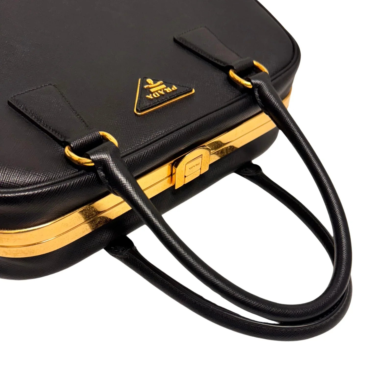 Pradaa Saffiano Lux Pyramid Bag Black - Lost Designer