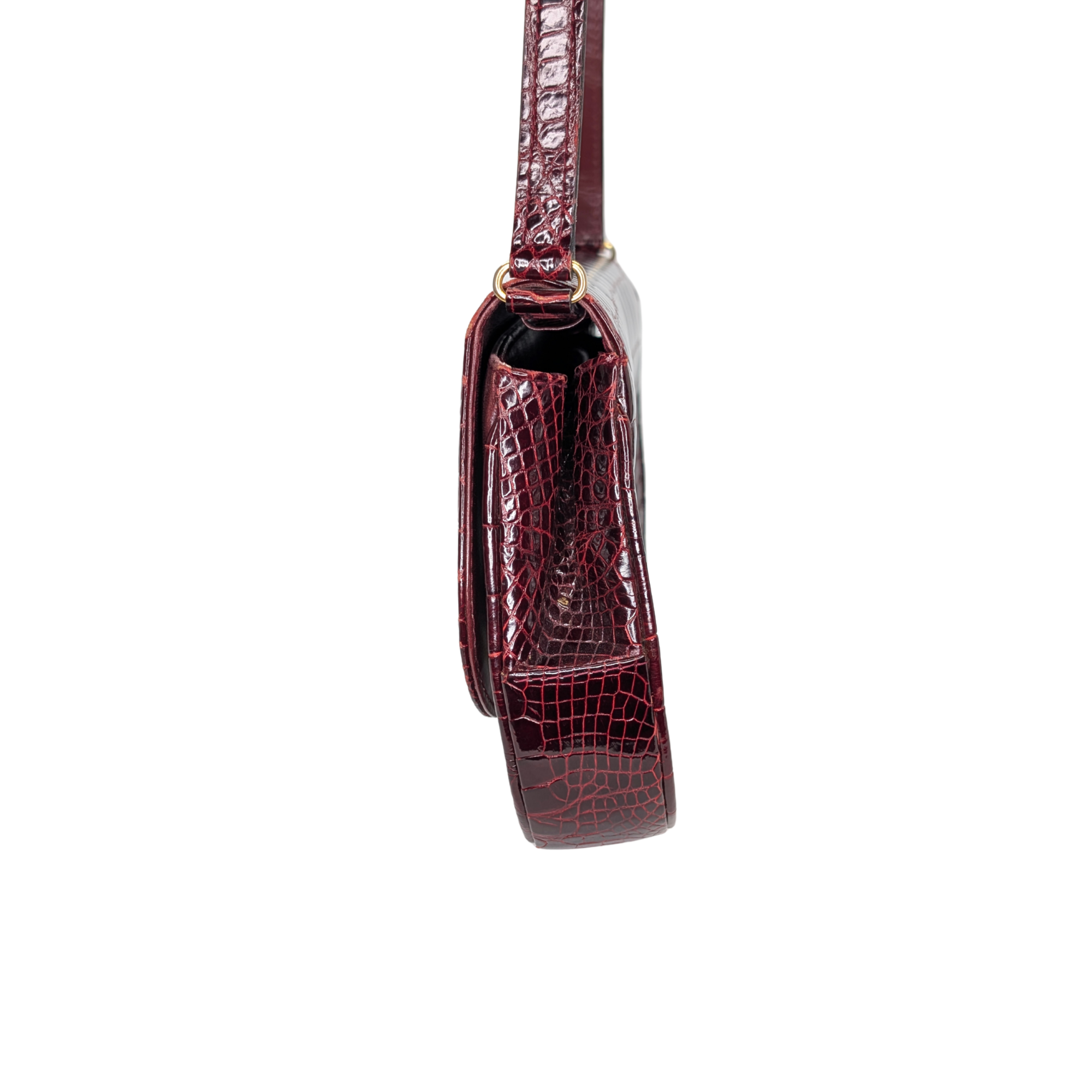 Gucci Vintage Crocodile Shoulder Bag Burgundy