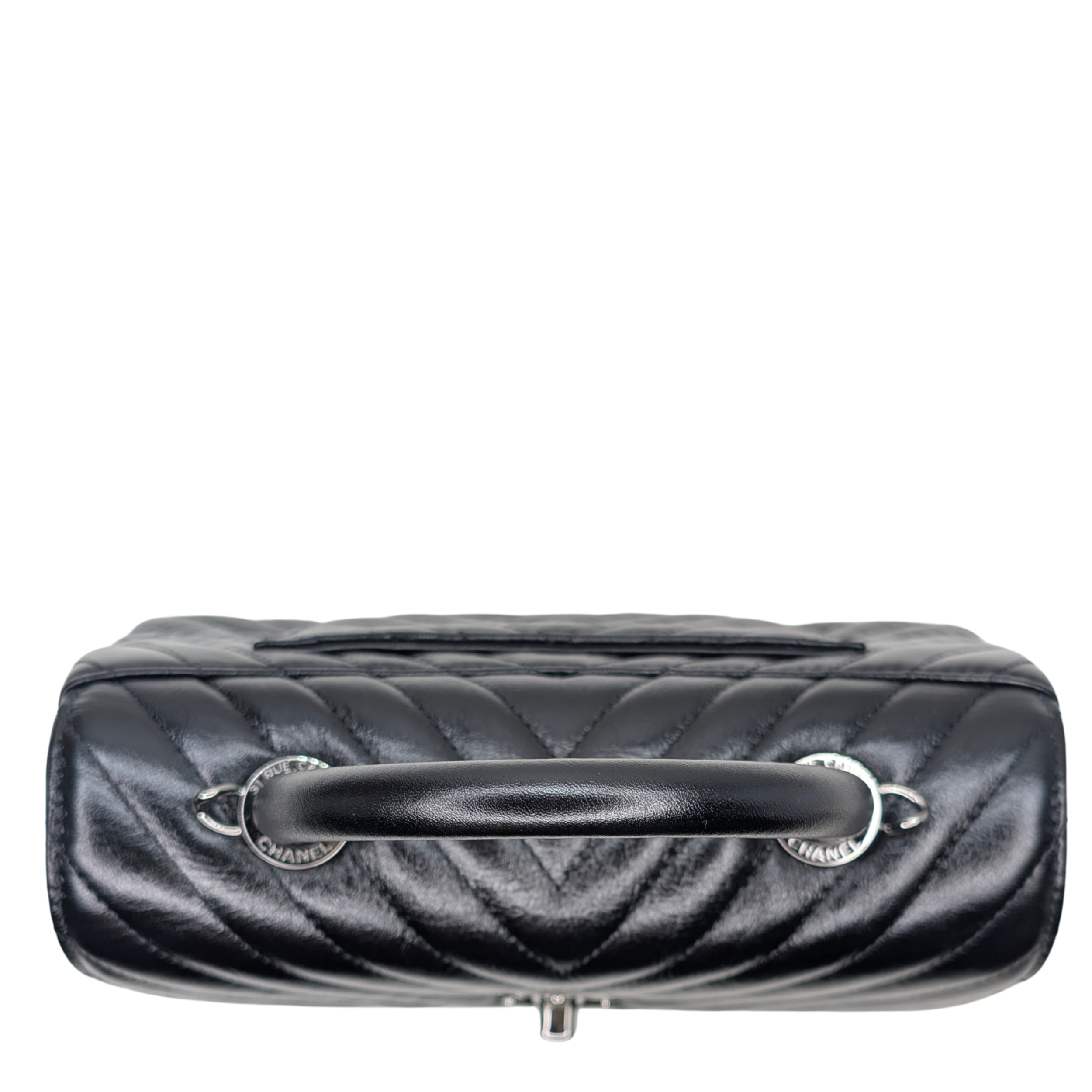 香奈兒人字紋CoCo手柄包 黑色槍色金屬件