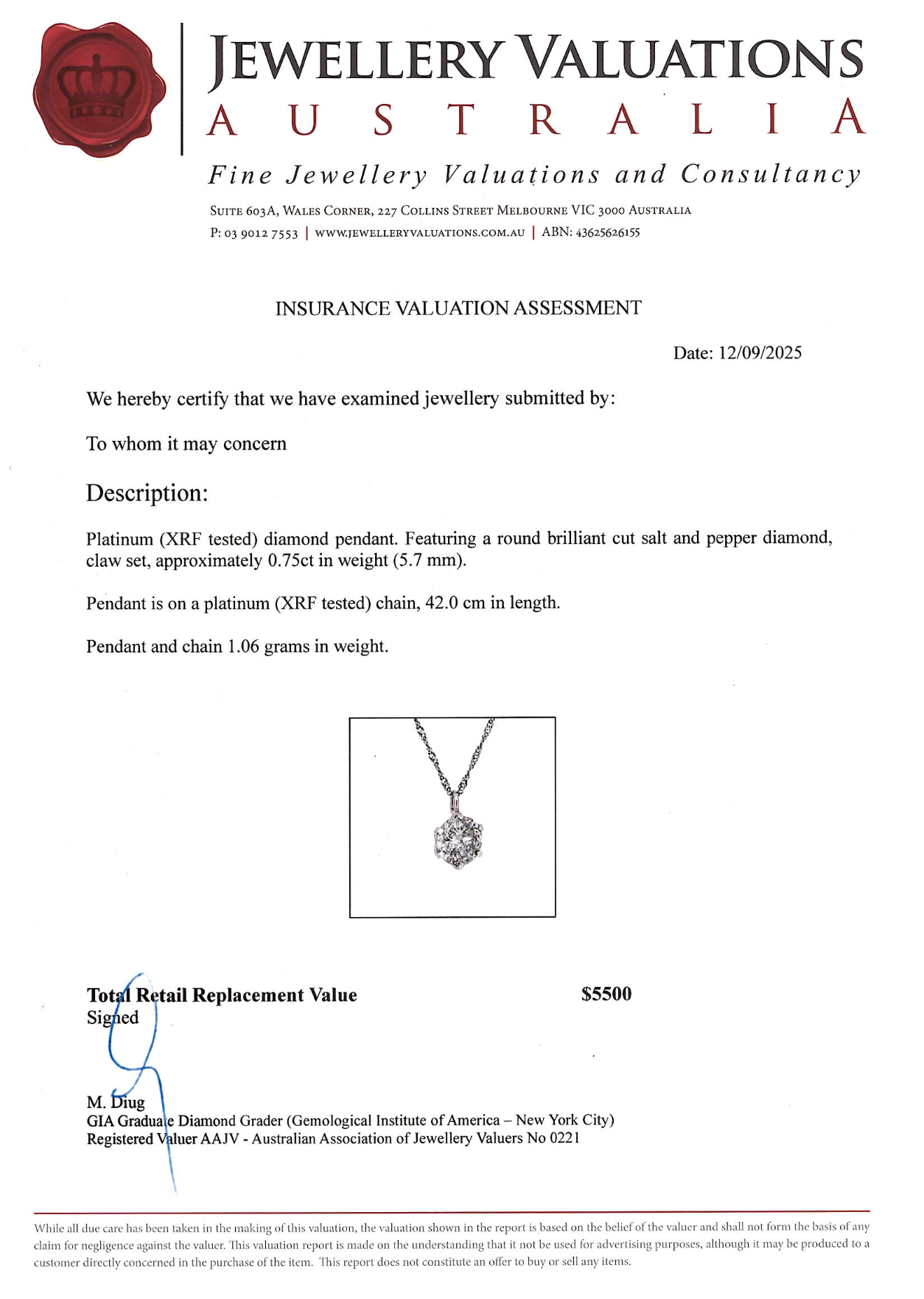 0.75Ct Salt & Pepper Diamond Solitaire Pendant On Chain In Platinum