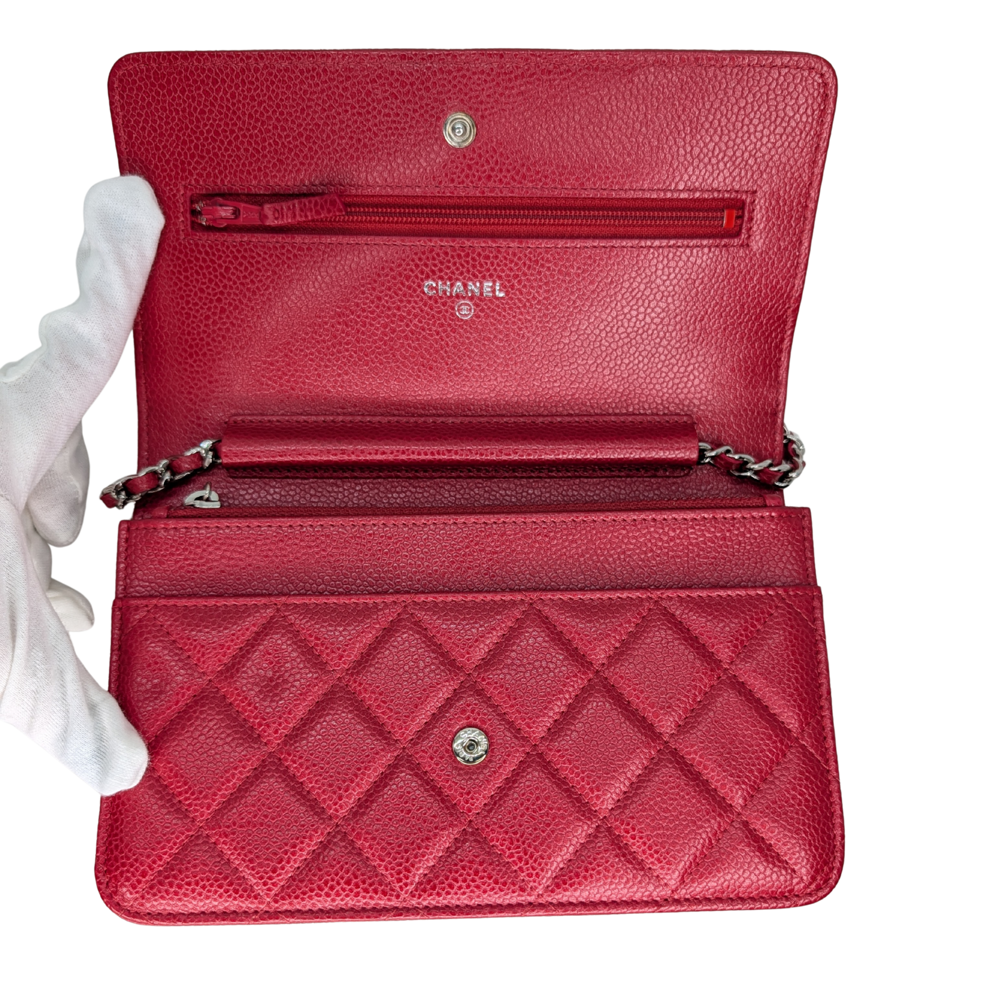 Chanel 淺紅色鏈條銀包