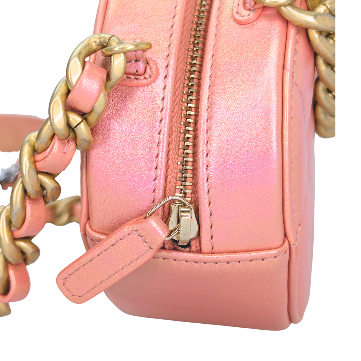 Chanel 19 Round Clutch with Chain Iridescent Pink Bag