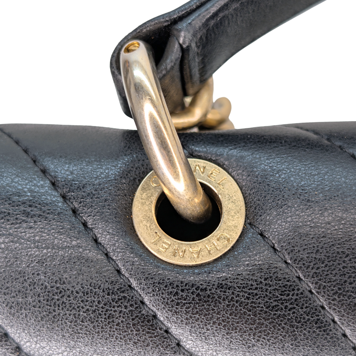 Chanel Chevron Lambskin Stitched Chain Top Handle Flap
