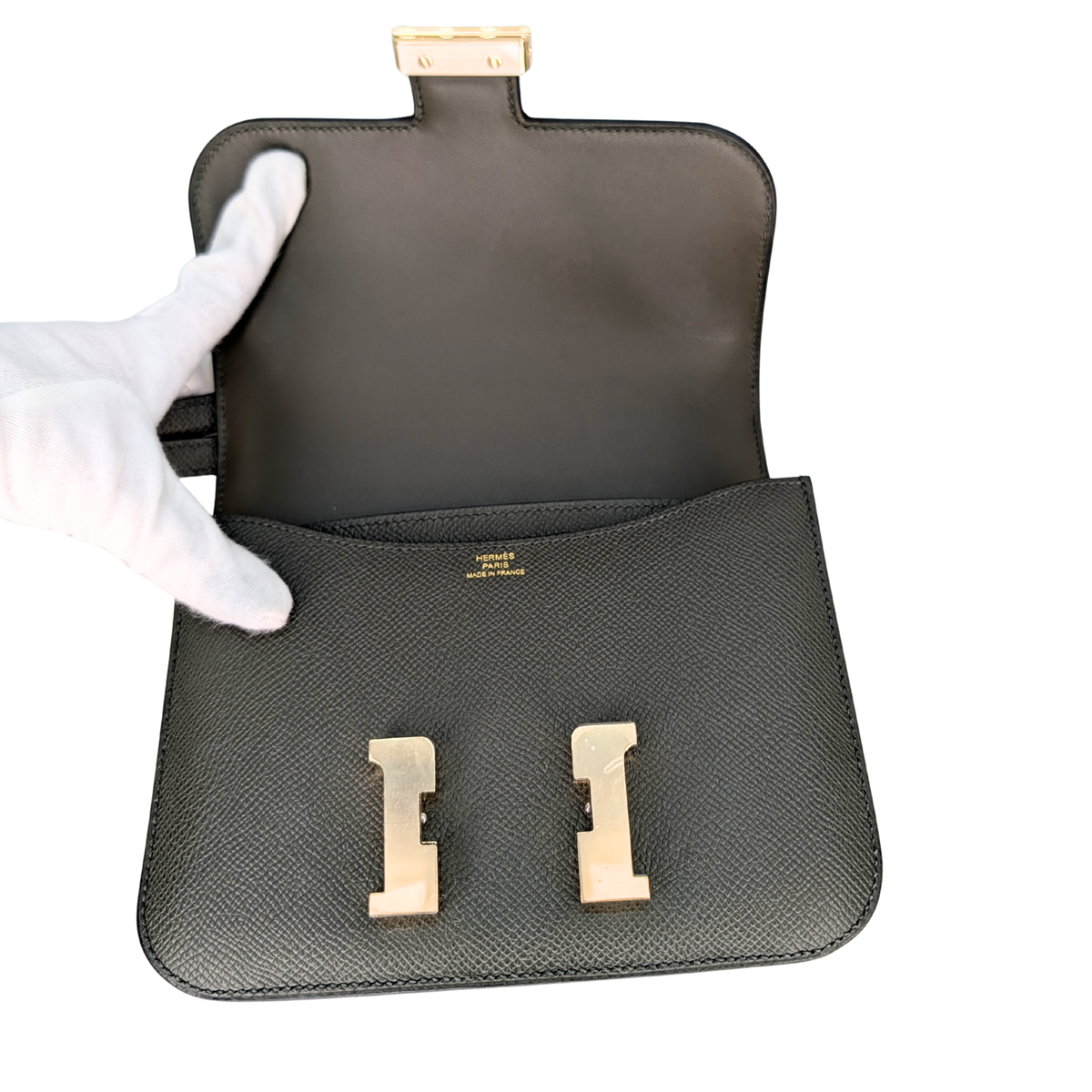Hermes Mini Constance Epsom Vert De Gris GHW B Stamp