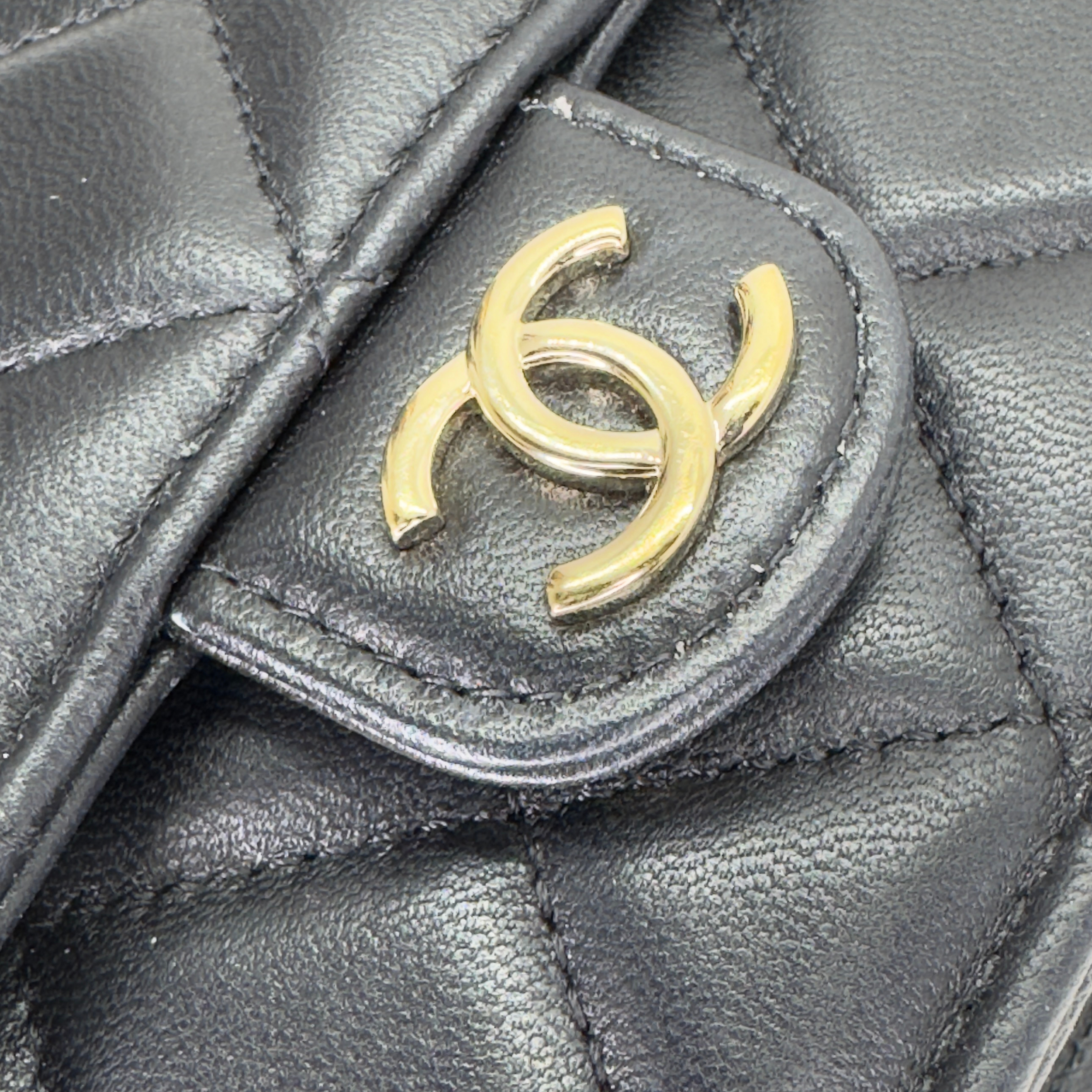 Chanel Top Handle Phone Holder on Chain Lambskin Black