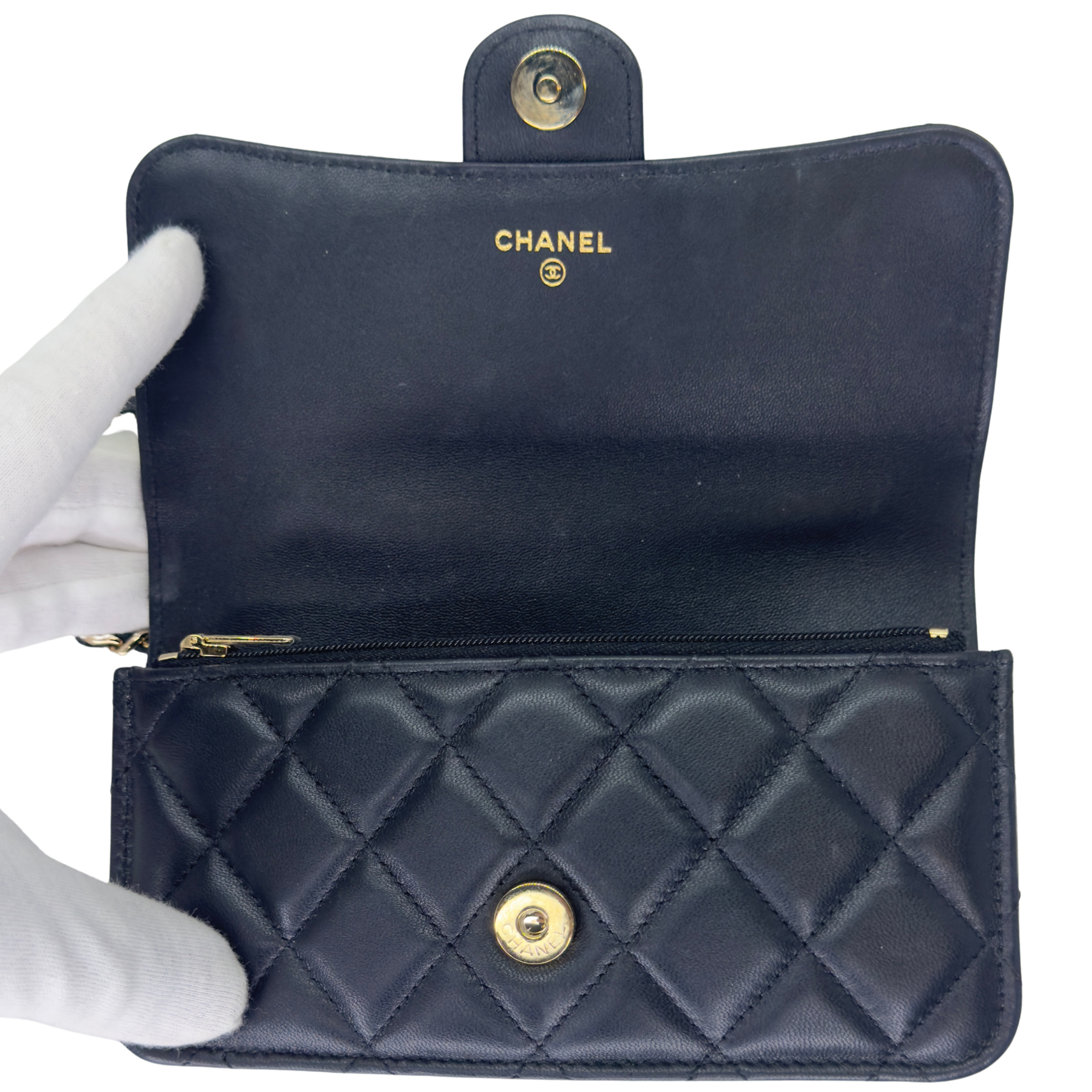 Chanel Top Handle Phone Holder on Chain Lambskin Black