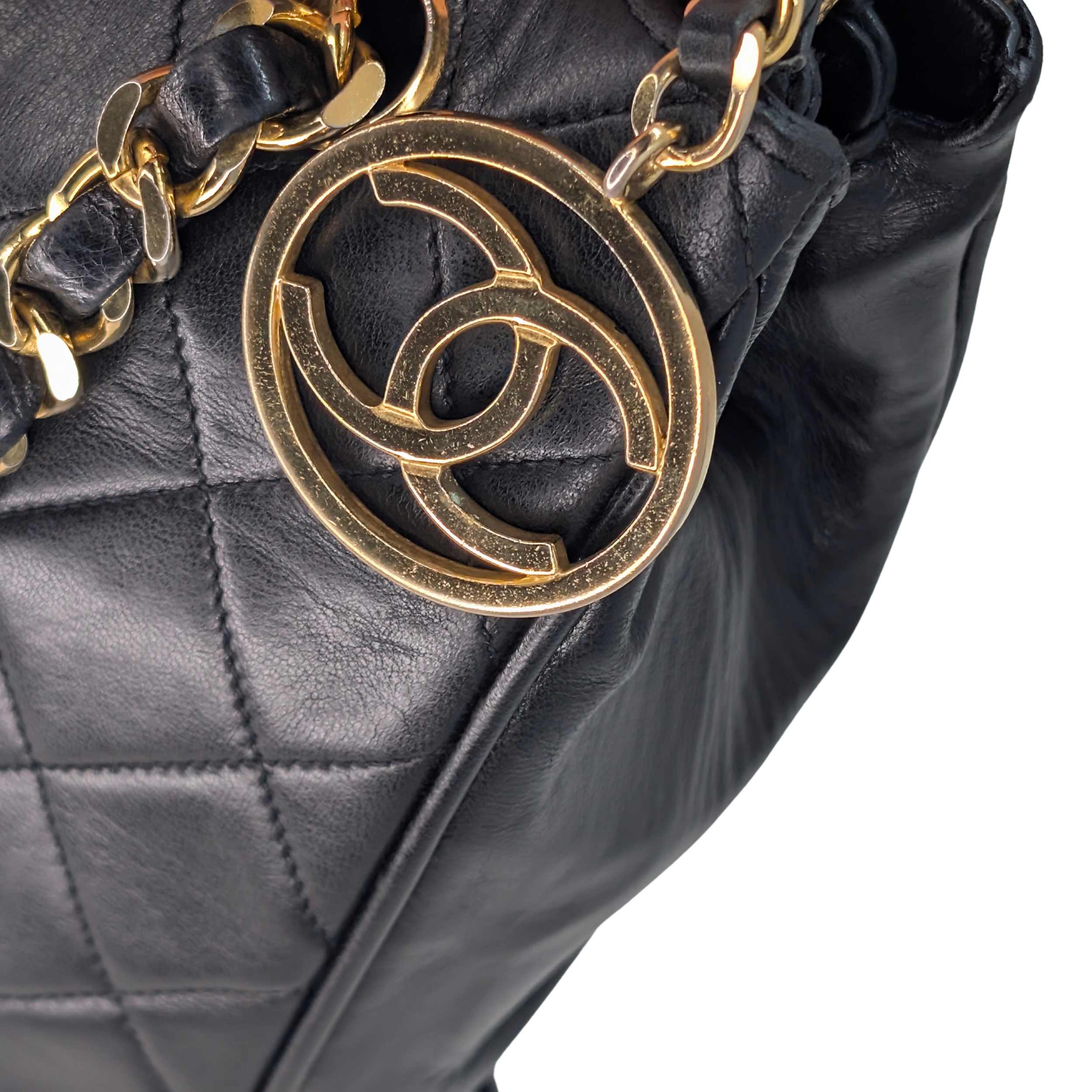Chanel Vintage CC Metalasse Chain Tote Bag Black