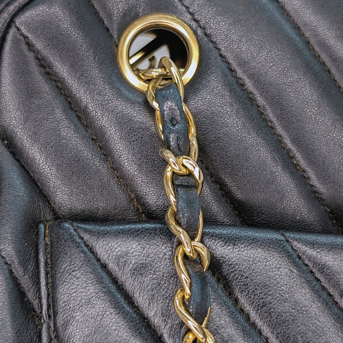 Chanel Vintage Chevron Quilted Camera Bag Black