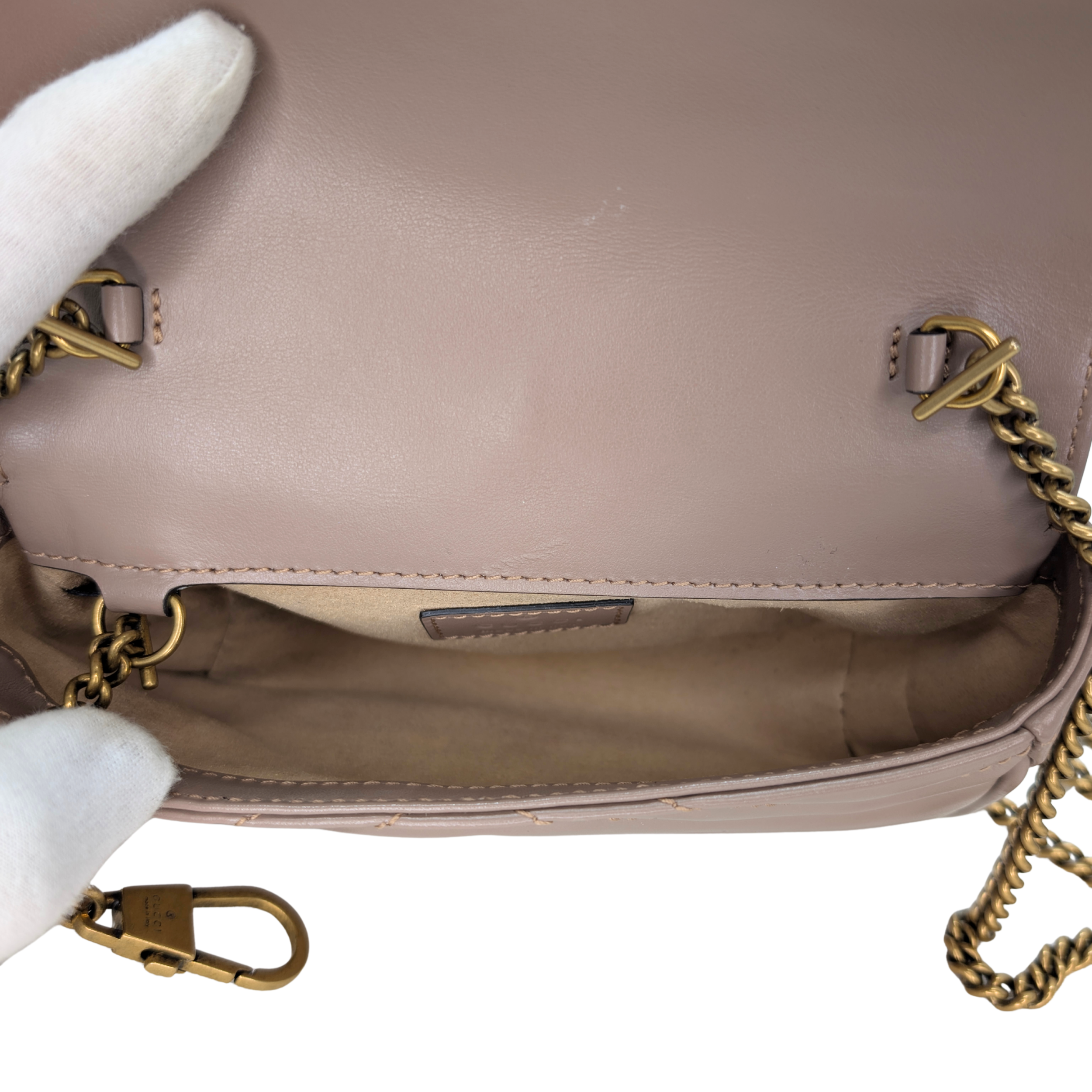 Gucci GG Marmont Matelasse Super Mini Shoulder Bag Taupe