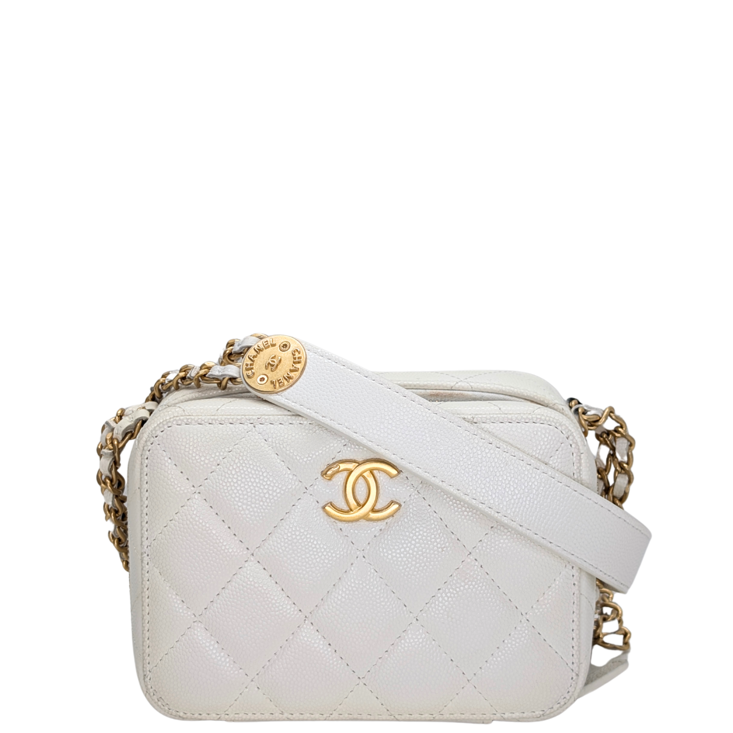Chanel Mini Vanity with Chain Camera Bag Caviar White