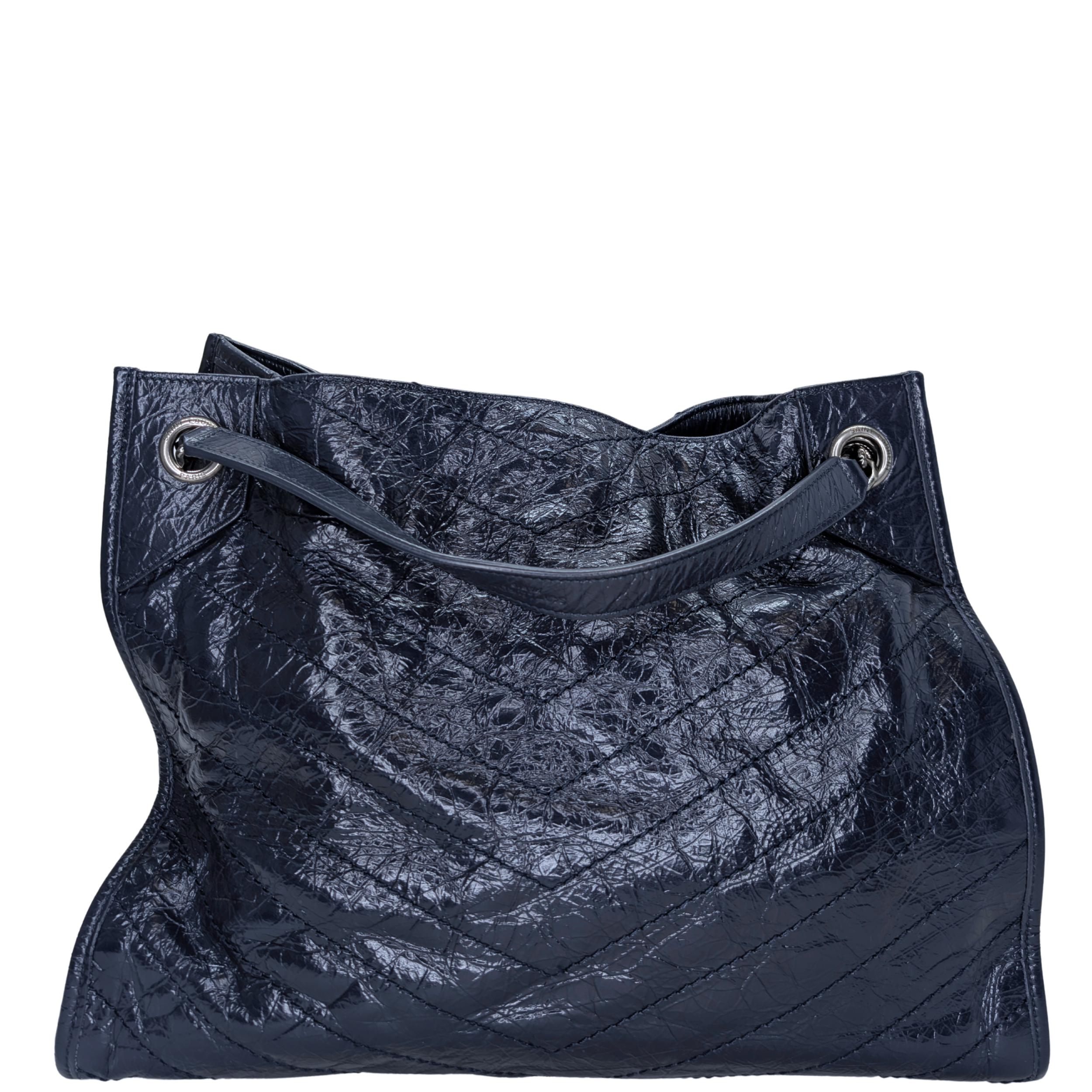 Saint Laurent Crinkled Leather Niki Shopper Tote Navy