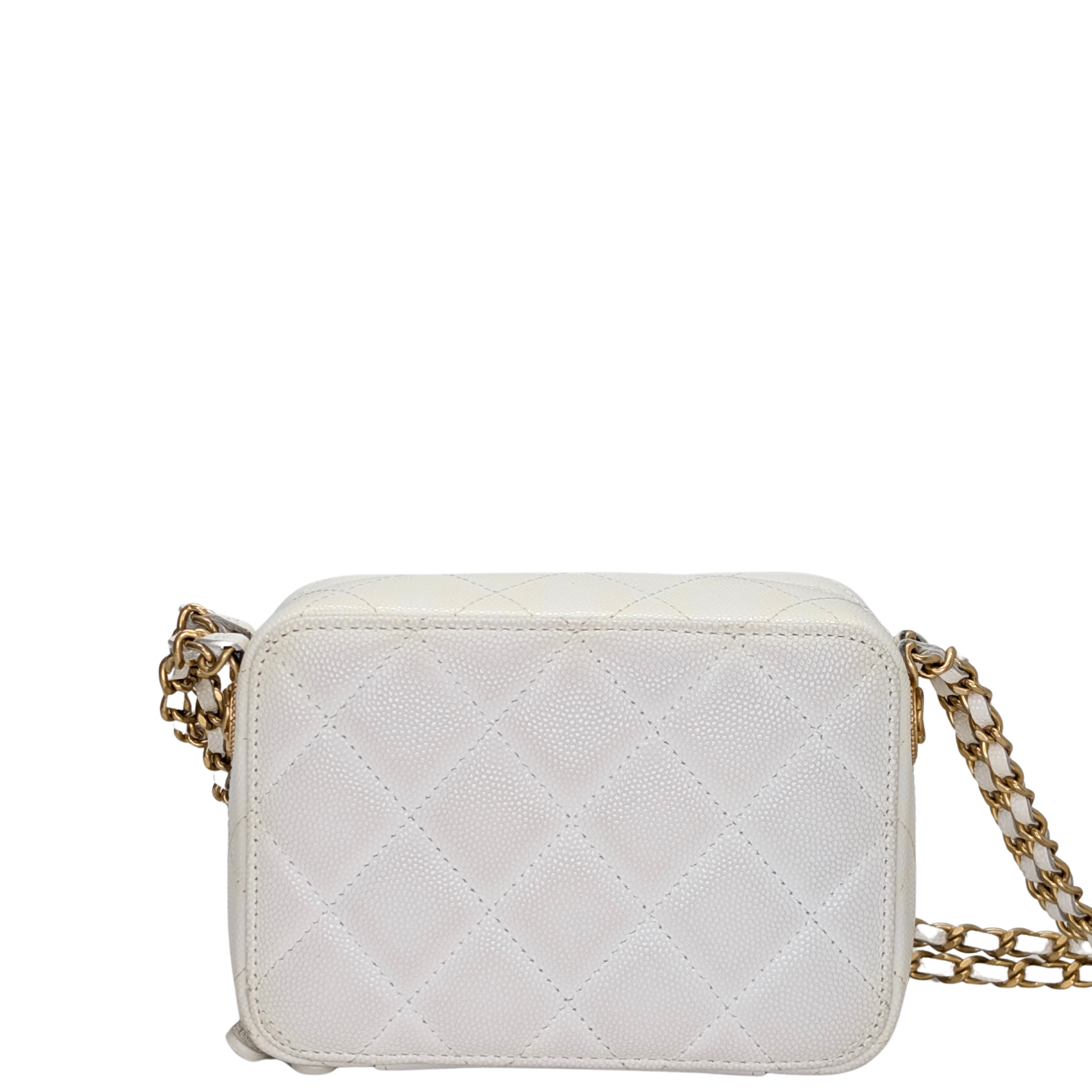 Chanel Mini Vanity with Chain Camera Bag Caviar White
