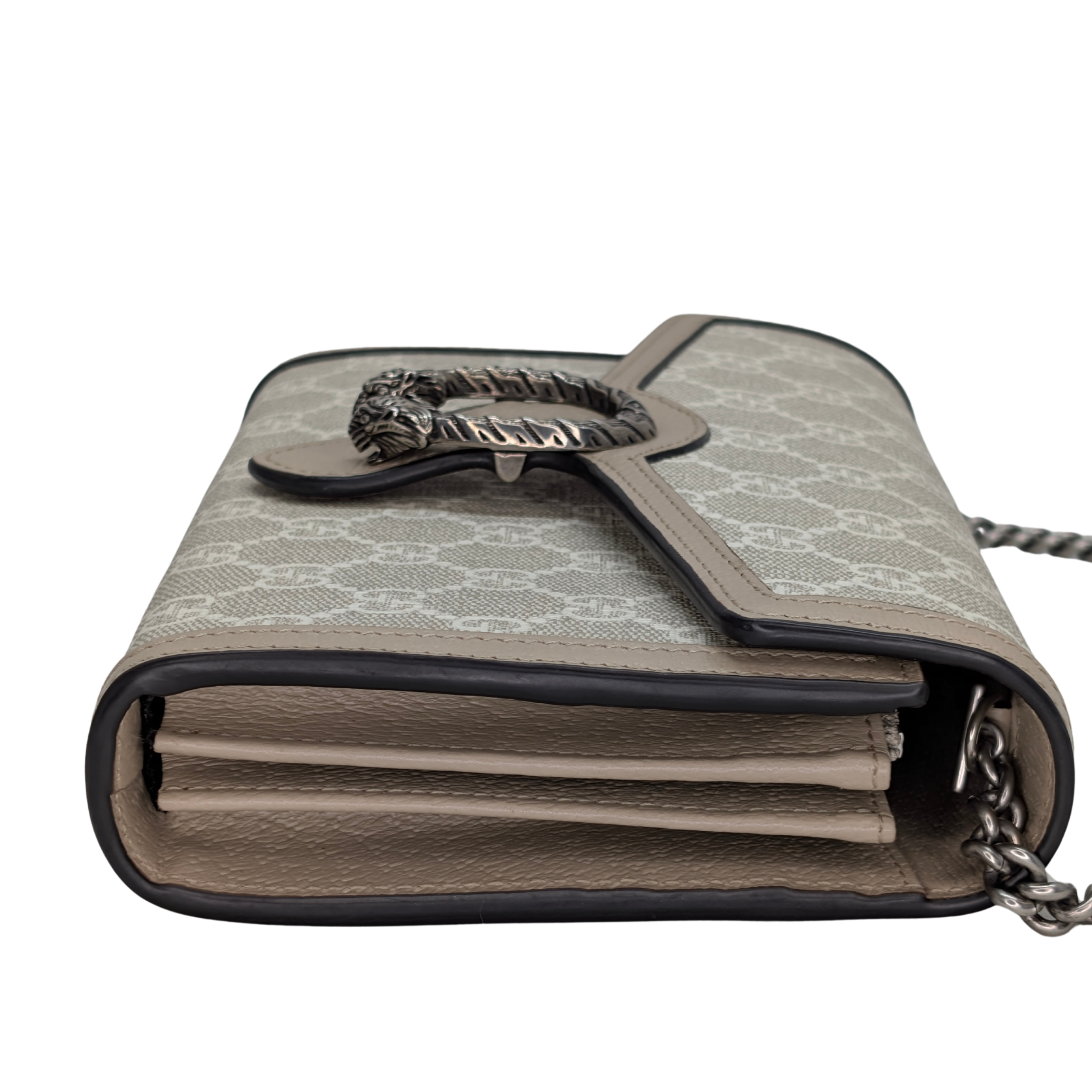 Gucci Dionysus GG Supreme Chain Wallet Beige