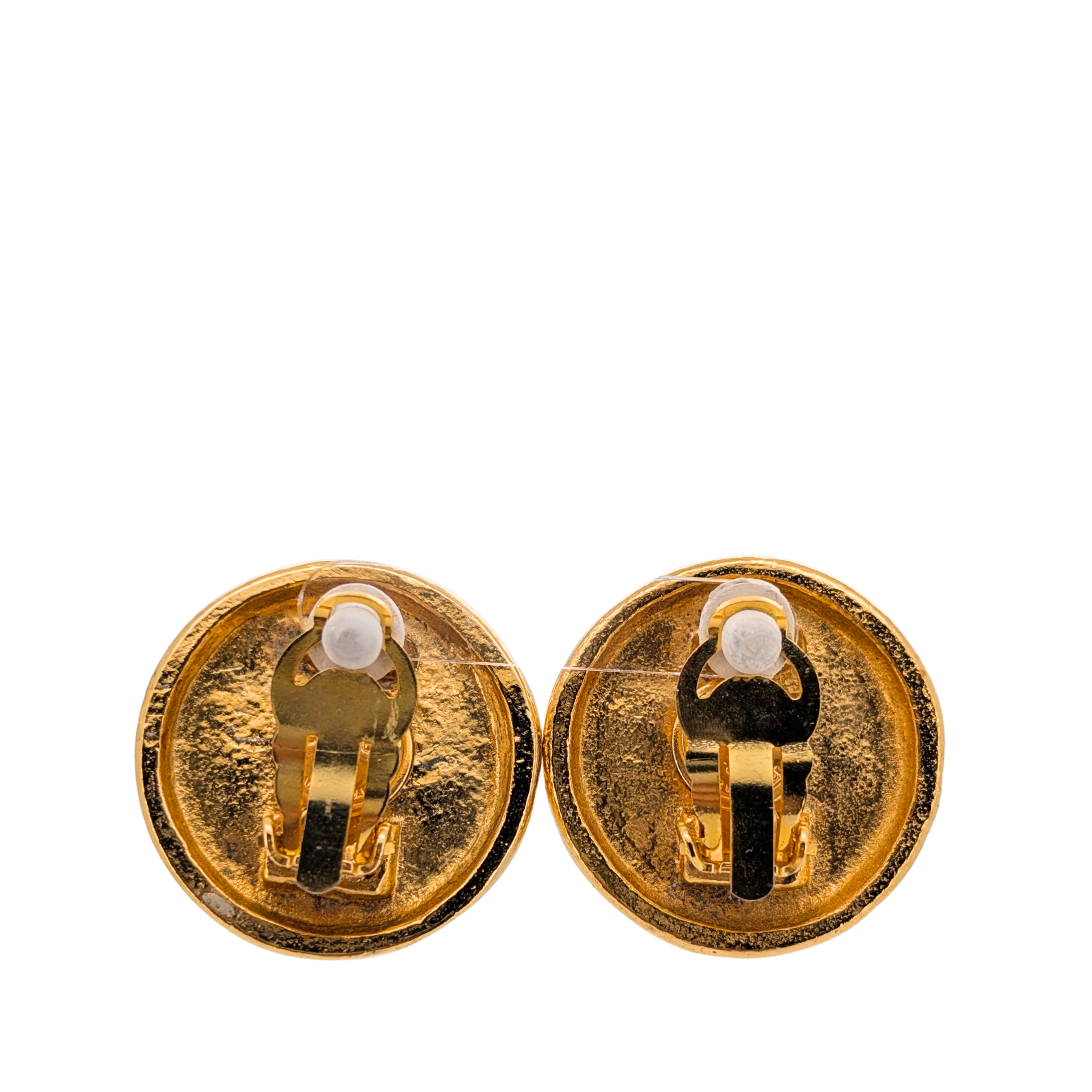 Chanel Vintage Quilted Gold Tone Faux Pearl Clip on Earrings