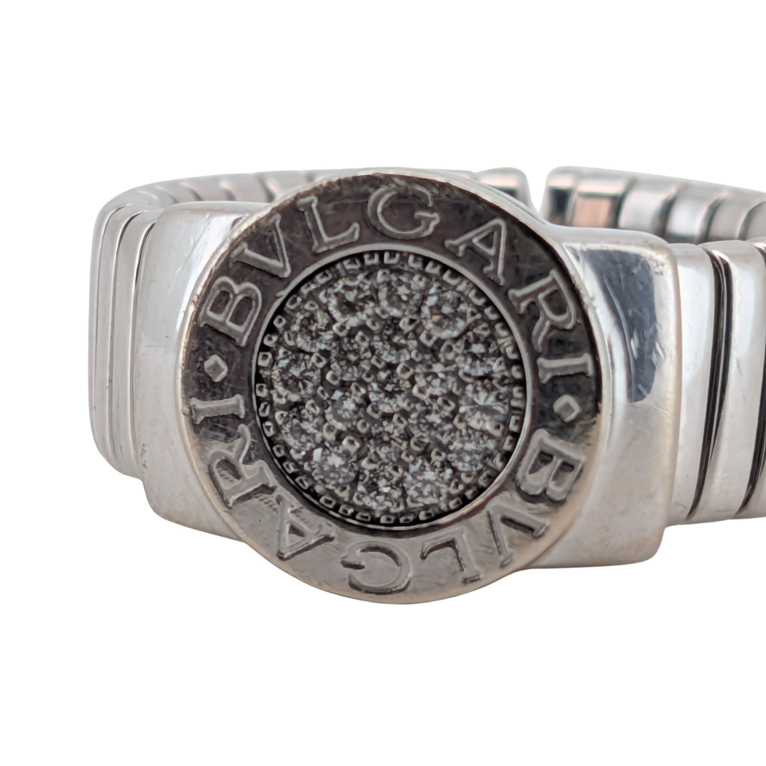 Bvlgari Tubogas Diamond Ring In 18K White Gold