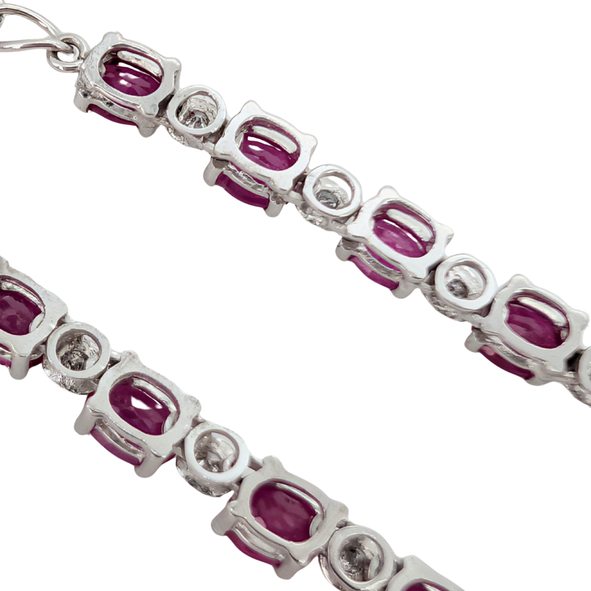 3.00Ct Natural Ruby & 0.27Ct Diamonds Tennis Bracelet In 18K White Gold