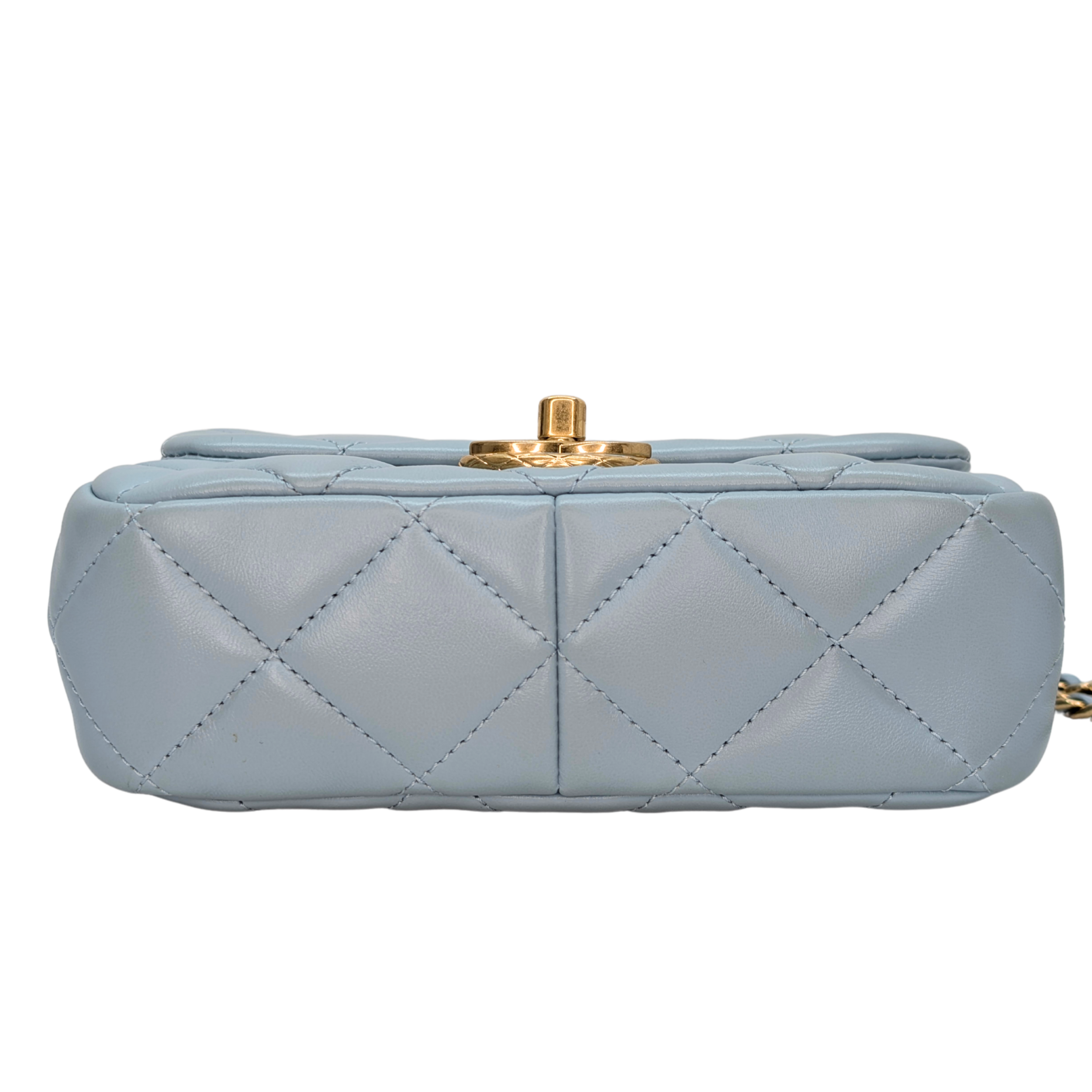 Chanel Quilted Lambskin Leather Mini Flap Bag Powder Blue